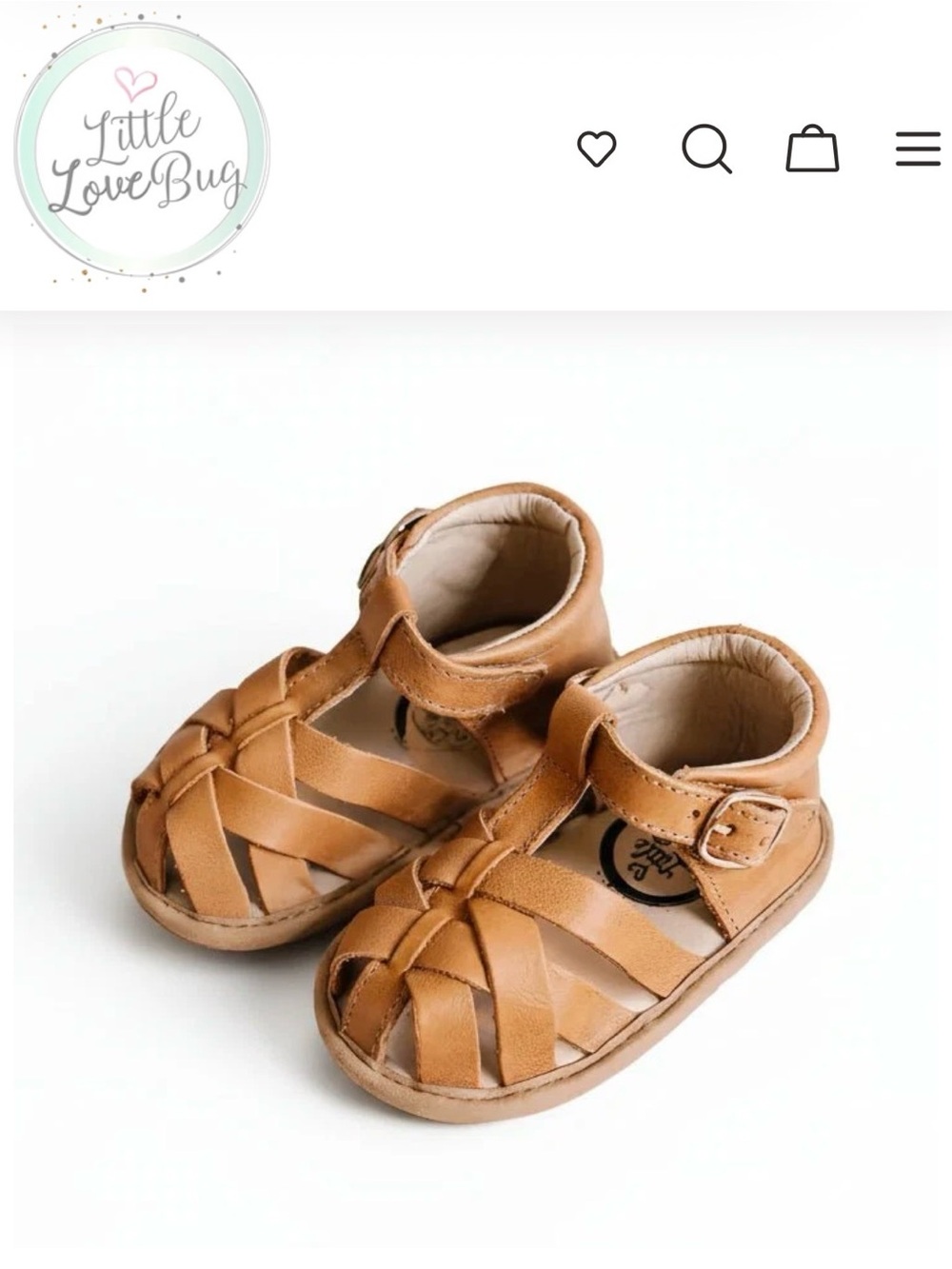 Little LoveBug Tan Leather Kids Sandals with Buckle Strap - size 7